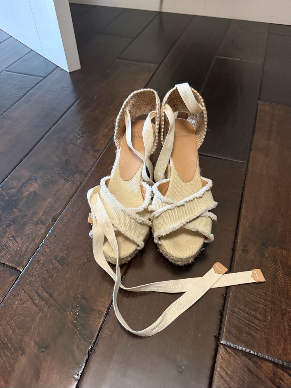 Women's Cream Espadrille Lace-Up Wedge Sandals